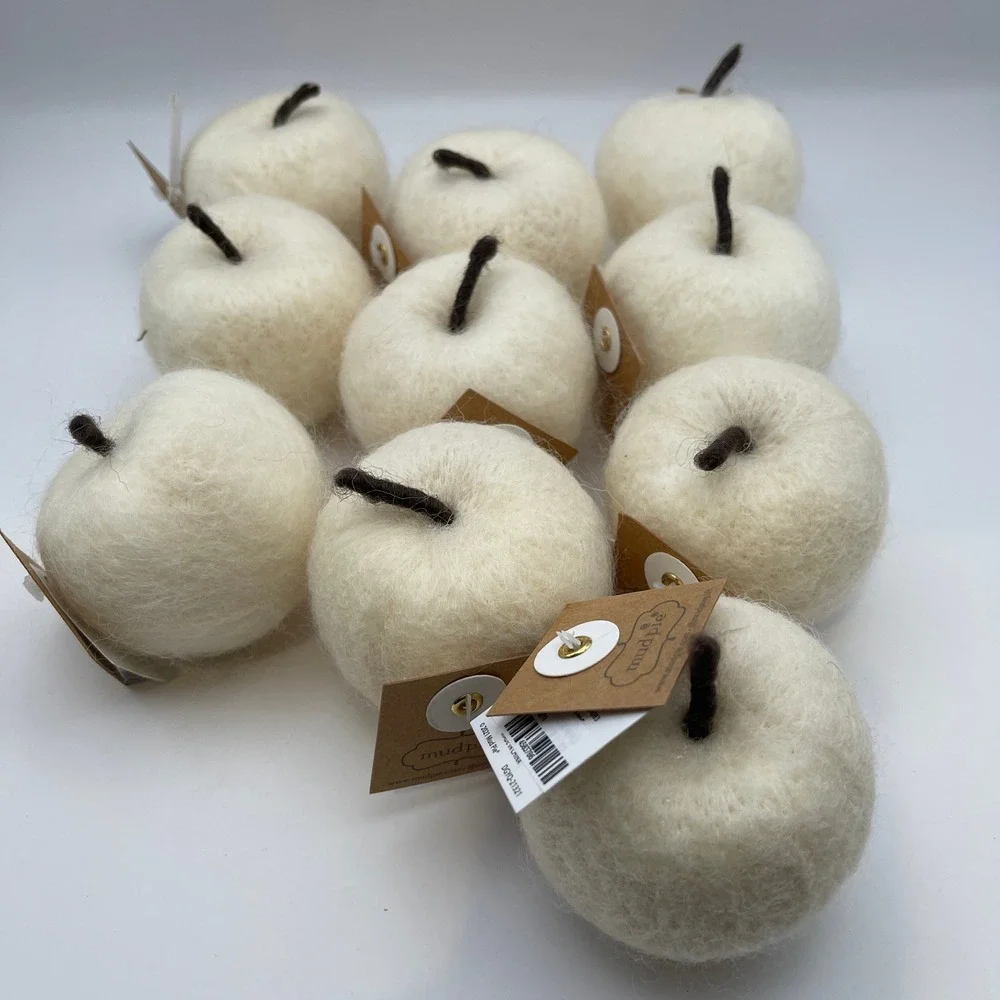 Mud Pie Cream Felted Wool Apple Bowl Filler Set of 10 Farmhouse Decor DGYQ-21321